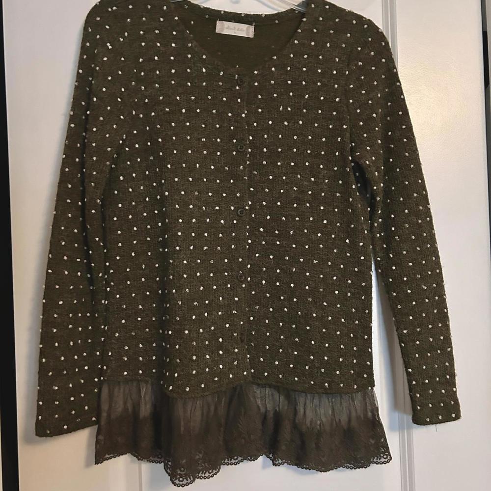 Altar'd State Olive Green Polka Dot Lace Knit Sweater Size Small